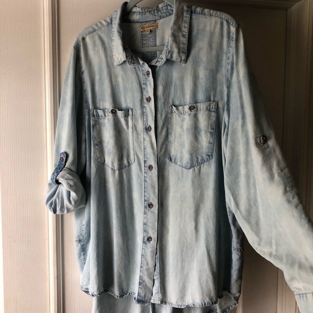 Democracy brand light denim shirt.